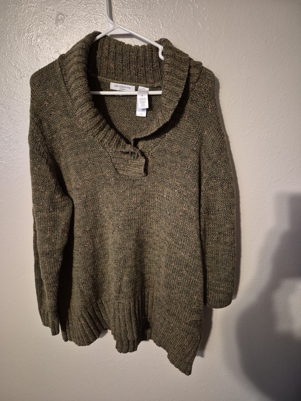 Liz Claiborne Olive Green Shawl-Collar Knit Pullover